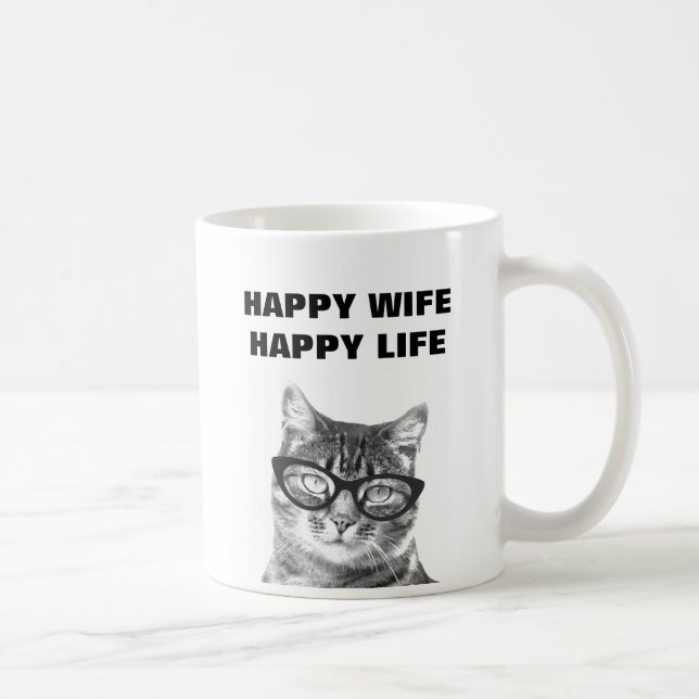 HAPPY WIFE HAPPY LIFE funny wedding quote cat mug (Right)