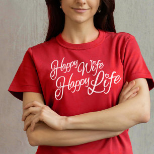 Happy Wife Happy Life pink graphic slogan t-shirt