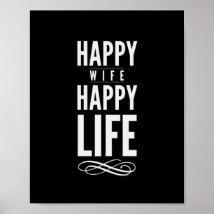 Happy Wife Happy Life Quote Print Black and White