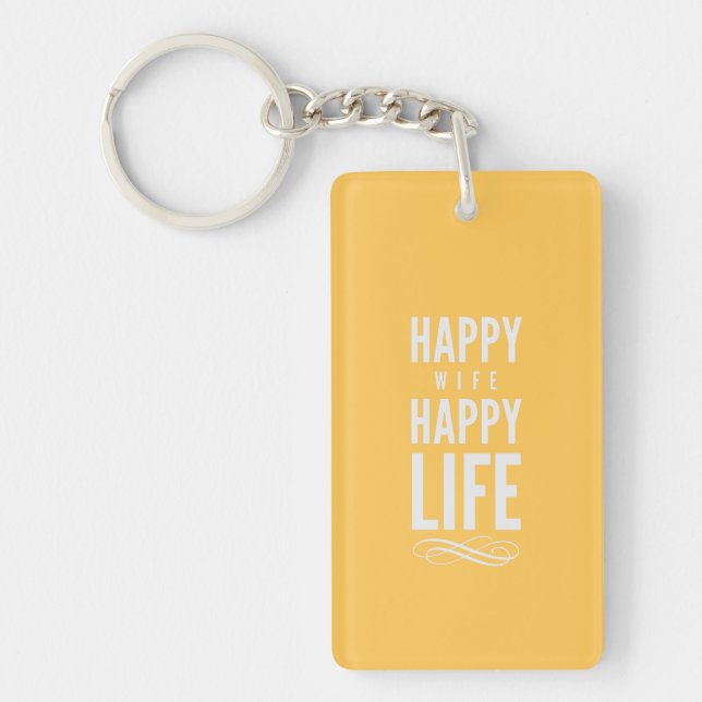 Happy Wife Happy Life Yellow Key Ring (Front)