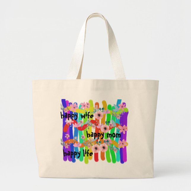 happy wife happy mum happy life large tote bag (Front)