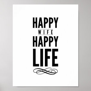 Happy Wife Typographic Quote Print in White