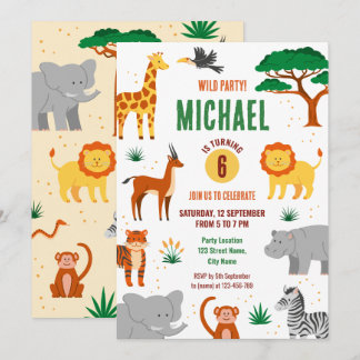 Happy wild animals birthday invitation