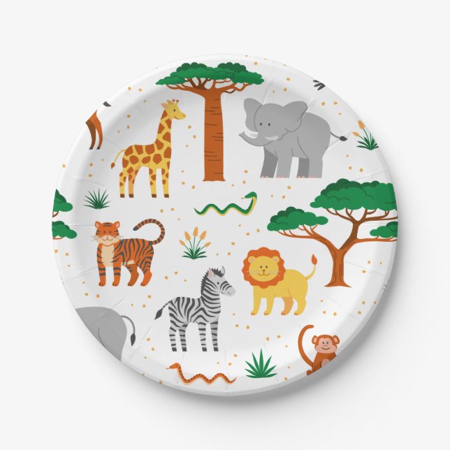 Happy wild animals party plates (Front)