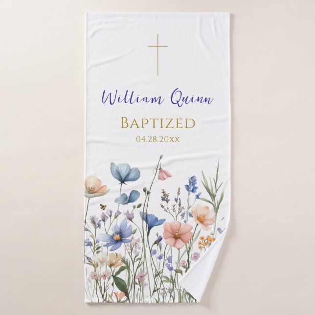 Happy Wildflowers Orthodox Christian Baptism Gift  Bath Towel (Bath Towel)