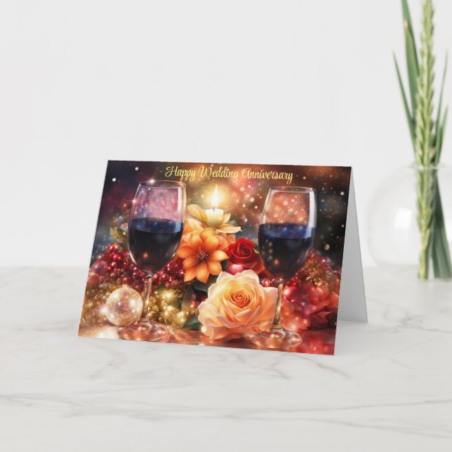 Happy Wine Wedding Anniversary Beautiful Card (Front)