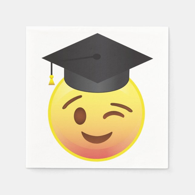 Happy Winking Emoji Face Graduation Party Napkins (Front)