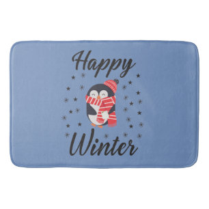 Happy Winter, Cute Penguin Bath Mat