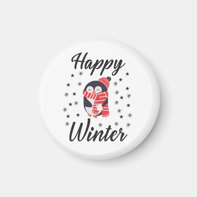Happy Winter, Cute Penguin Magnet (Front)