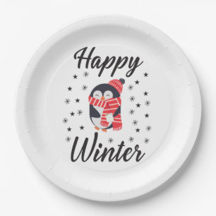 Happy Winter, Cute Penguin Paper Plate