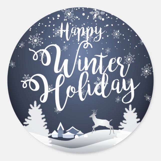 Happy Winter Holiday Christmas & New Year Classic Round Sticker (Front)