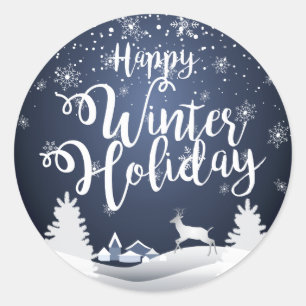 Happy Winter Holiday Christmas & New Year Classic Round Sticker