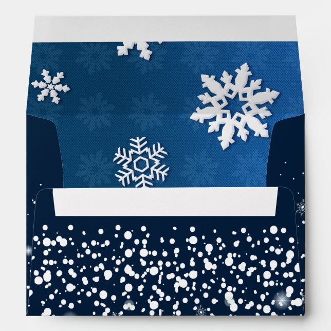Happy Winter Holiday Snowy Fairy Tale Navy Blue Envelope (Back (Bottom))