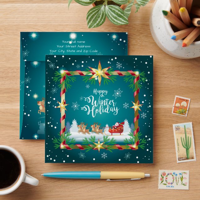 Happy Winter Holiday Snowy Fairy Tale with Santa Envelope (Desk)