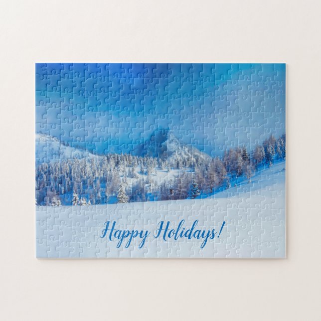 Happy Winter Holidays Blue Jigsaw Puzzle (Horizontal)