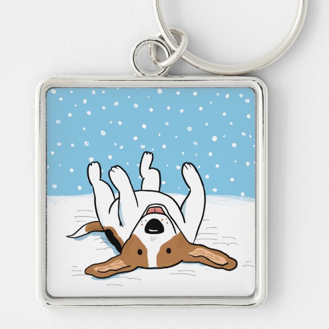 Happy Winter Snow Beagle - Cute Cartoon Dog Key Ring (Front)