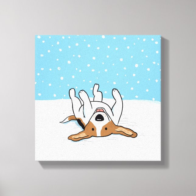 Happy Winter Snow Beagle - Cute Dog Cartoon Canvas Print (Front)