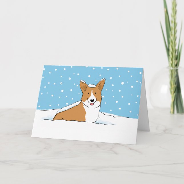 Happy Winter Snow Corgi | Cute Dog Christmas Holiday Card (Front)