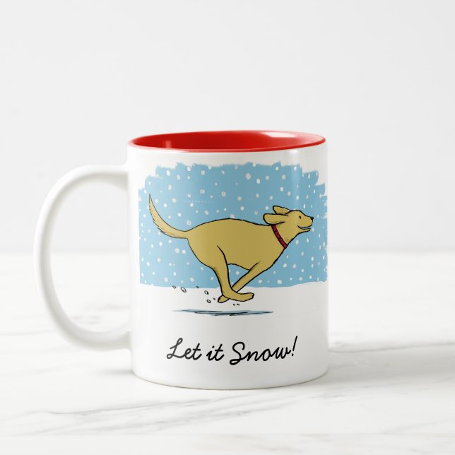 Happy Winter Snow Dog Holiday | Cute Custom Two-Tone Coffee Mug (Left)