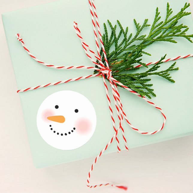 Happy Winter Snowman Face Classic Round Sticker (Creator Uploaded)
