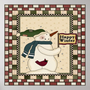 Happy Winter Snowman Poster