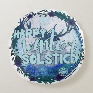 Happy Winter Solstice - Celebrate The Season Round Cushion