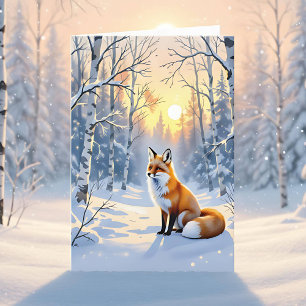 Happy Winter Solstice Fox in Snow Card