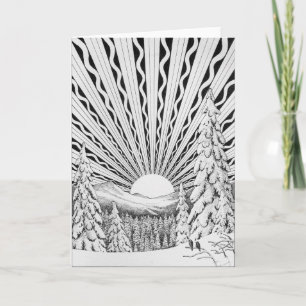 Happy Winter Solstice Snow Sun Art Deco Retro Card