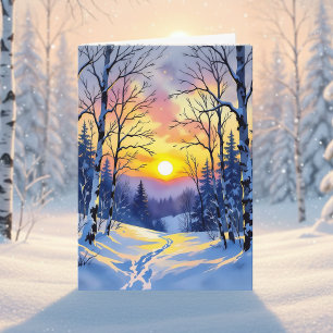 Happy Winter Solstice Sun Setting at Dusk Card