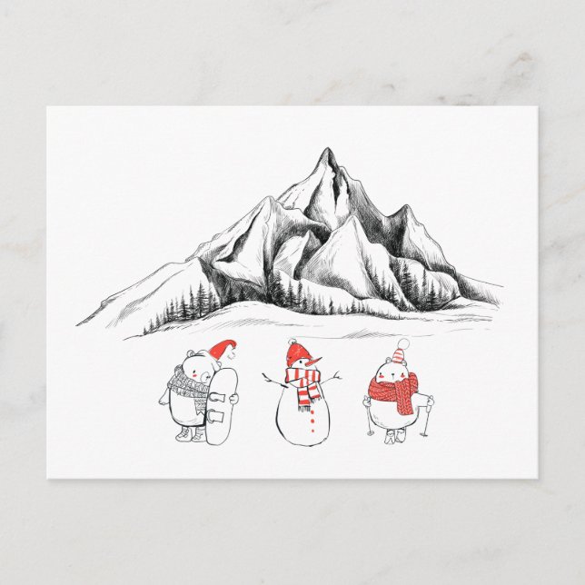 Happy Winter Sport Snowman Ski Snowboard Postcard (Front)