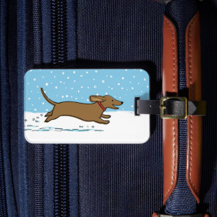 Happy Winter Wiener Dog - Cute Dachshund Holiday Luggage Tag
