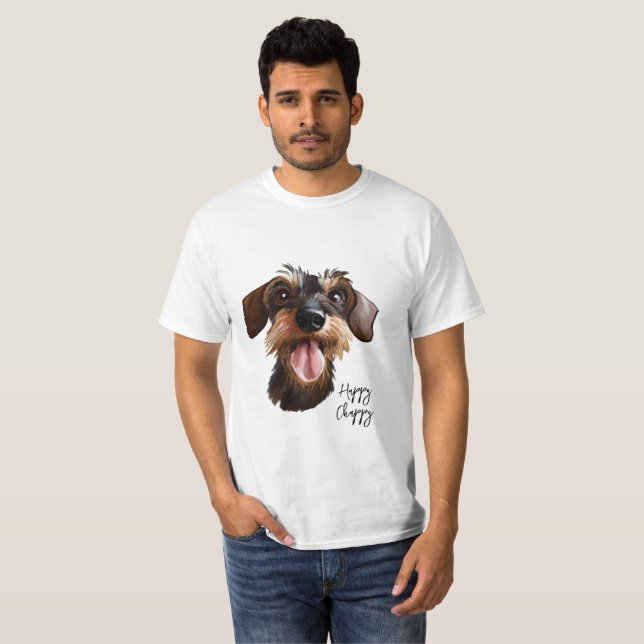 Happy Wirehair Dachshund T-Shirt (Front Full)