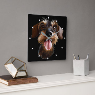 Happy Wirehaired Dachshund Square Wall Clock