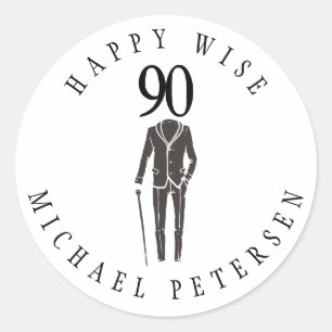Happy wise 90 years typography happy birthday classic round sticker