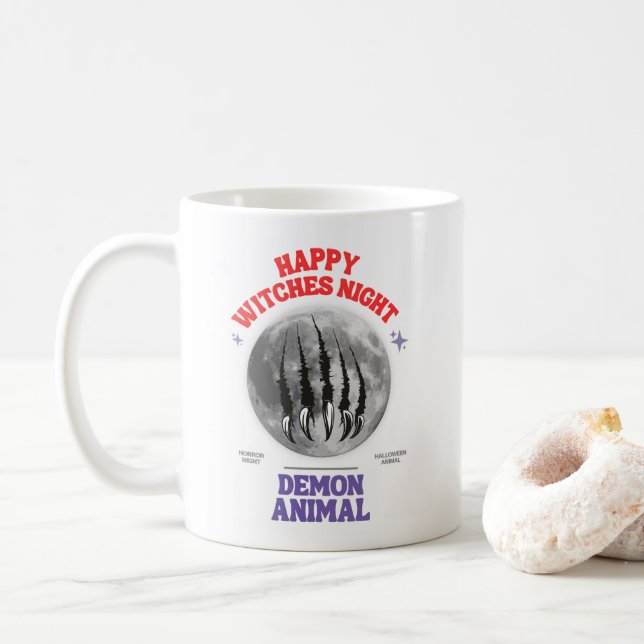 happy witches night demon animal coffee mug (With Donut)