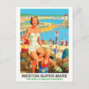 Happy woman on Weston Super Mare Postcard