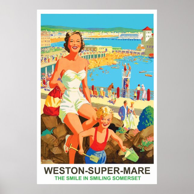 Happy woman on Weston Super Mare Poster (Front)