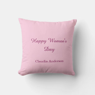 Happy woman's day pink mauve name stylish calligra cushion