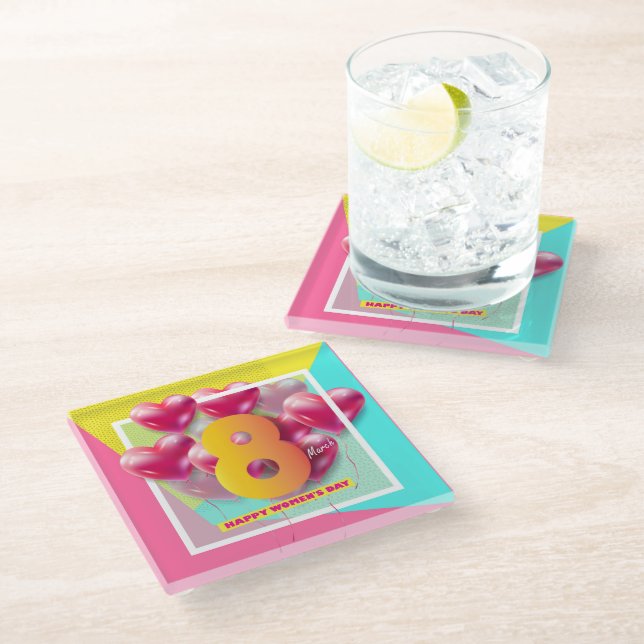 Happy women’s day! 8th March International Holiday Glass Coaster (Angled)