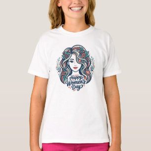 Happy Women’s Day Floral Portrait Illustration T-Shirt