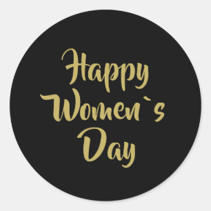 Happy Women`s Day Golden Black Classic Round Sticker