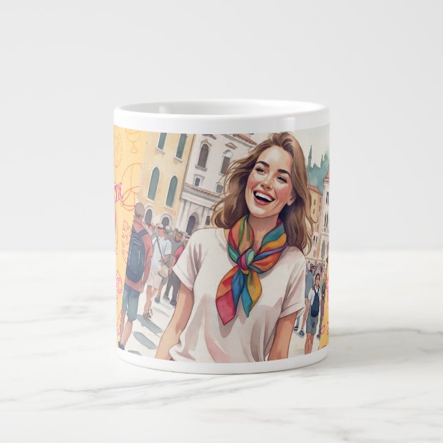 Happy Women Vacation in Rome, Italy, Large Coffee Mug (Front)