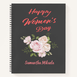 happy women's day dark grey notebook