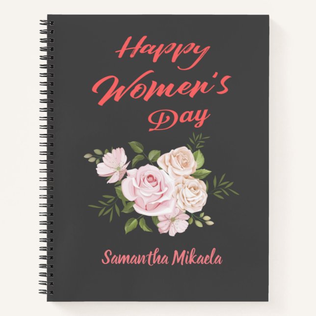 happy women's day dark grey notebook (Front)