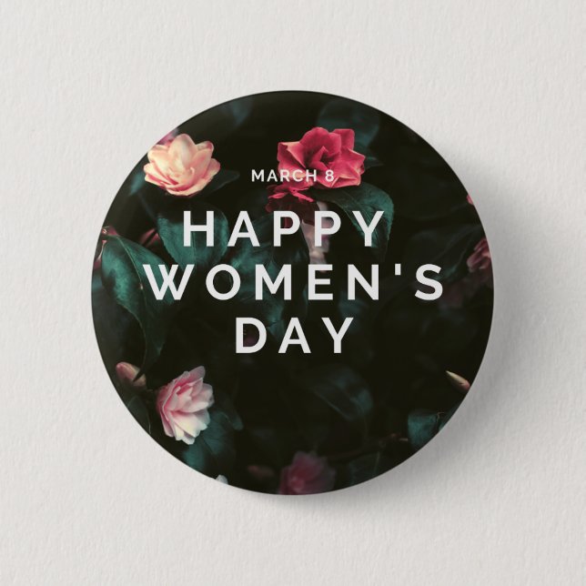Happy women's day floral 6 cm round badge (Front)