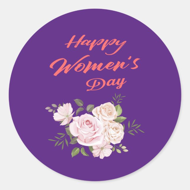 happy women's day royal purple classic round sticker (Front)