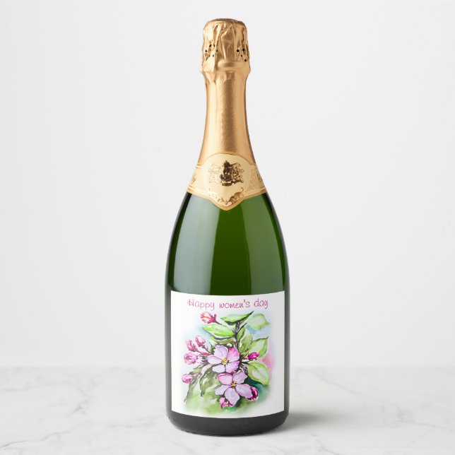 Happy women's day sparkling wine label (Front)