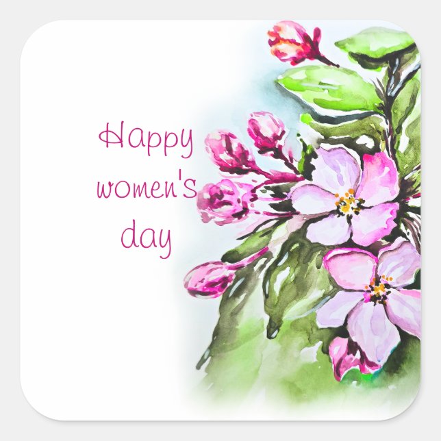 Happy women's day square sticker (Front)