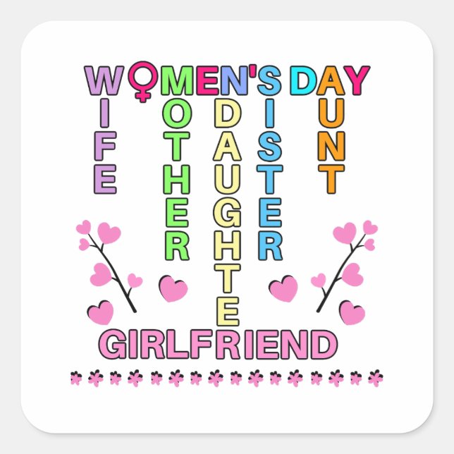 Happy Women's Day Square Sticker (Front)