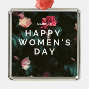 Happy women's day text on floral metal tree decoration